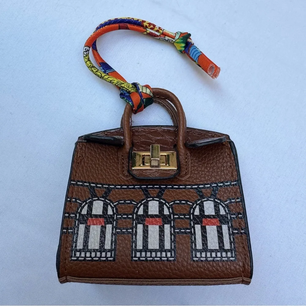 ❌SOLD❌ Brown Bag Charm Mini Fashion House Handbag AirPods / Key Case - Picture 6 of 6